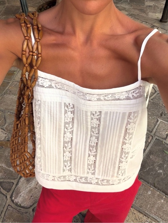 Sezane Tops - Sezane Katell White Lace Trim Cami Top